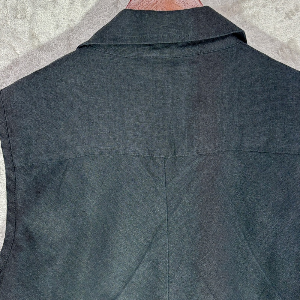 Flax 100% Linen Black Sleeveless Button-Down Lagenlook Shirt Tunic Dress, size M - Picture 9 of 11